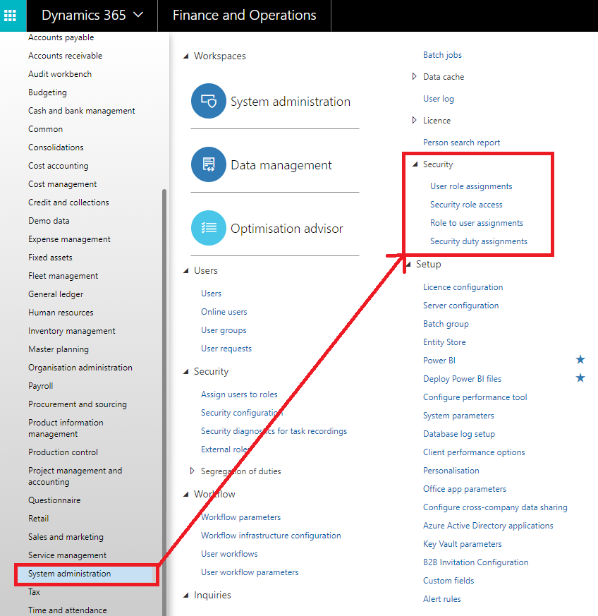 System Administration > Inquiries > Security > User Role Assignments