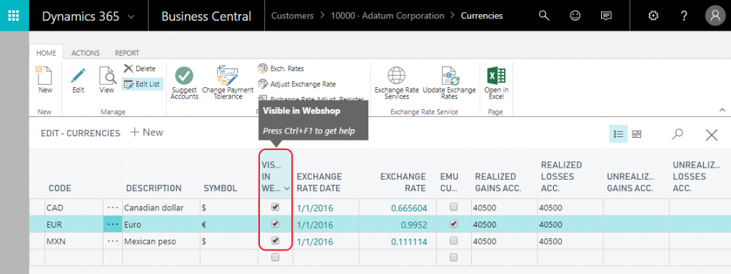 Set up currencies