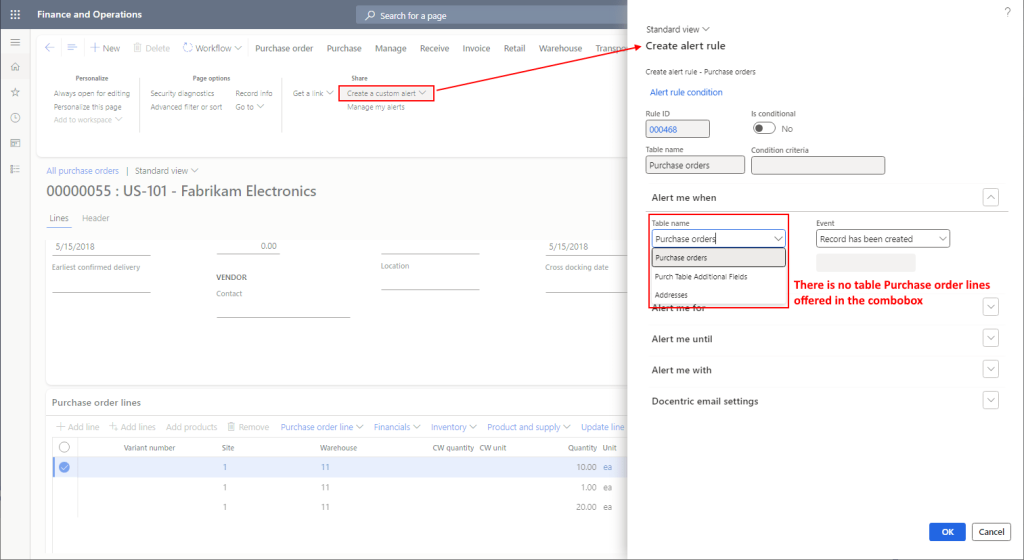 Create Alert Rules on a Form with Lines 1