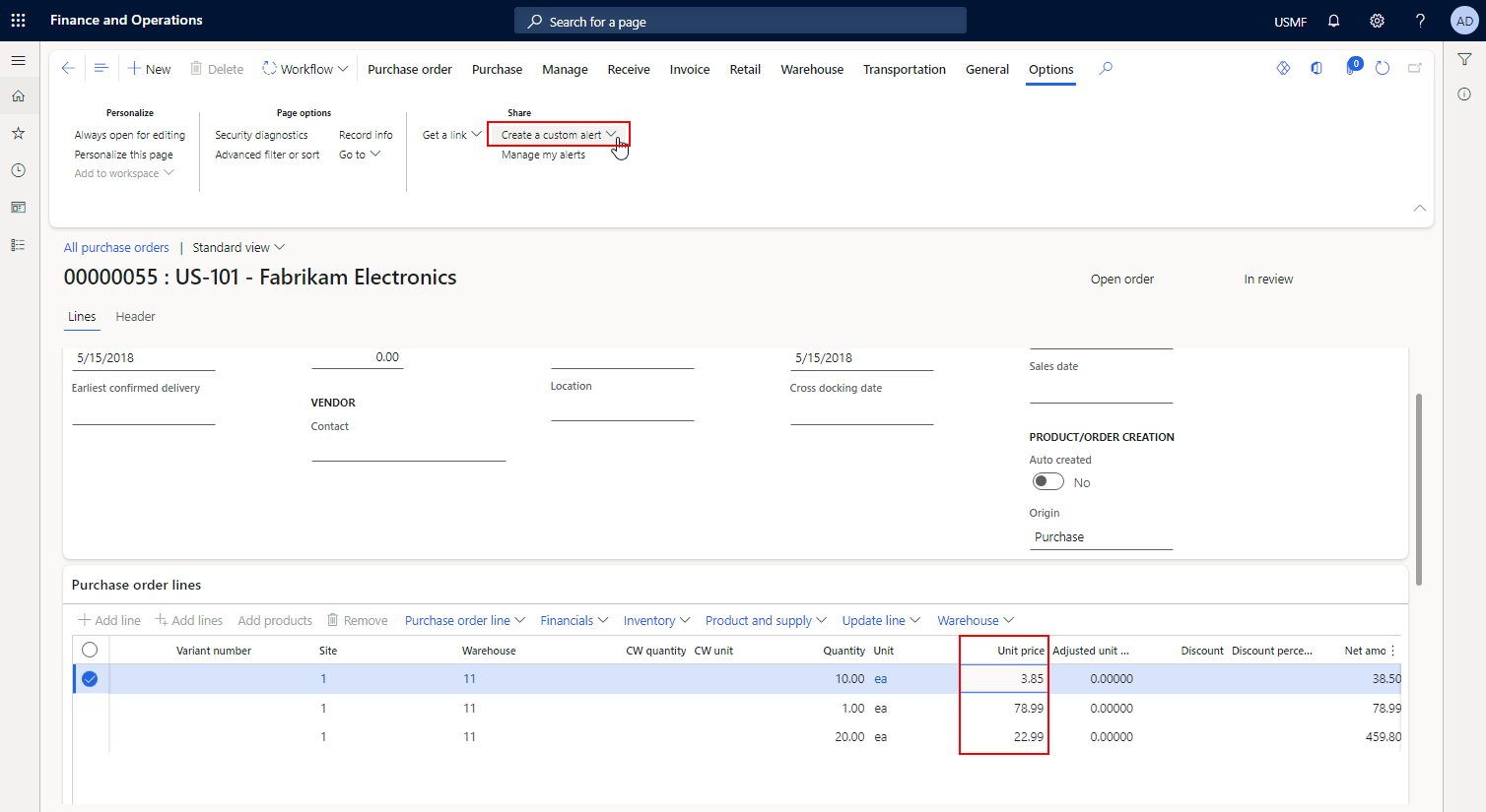 Create Alert Rules on a Form with Lines