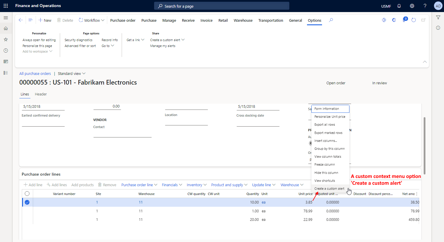 Use the Create a Custom Alert Context menu option