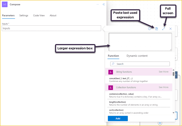 Larger expression box with an expandable full-screen mode.