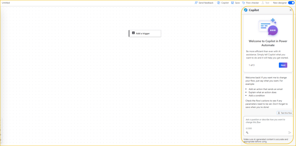 Modify actions, add conditions, or get explanations with AI assistance.